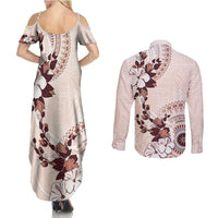 Bula Fiji Language Week Couples Matching Summer Maxi Dress and Long Sleeve Button Shirt Fijian Tapa Pattern With Tagimoucia Flower LT05 - Polynesian Pride