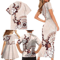 Bula Fiji Language Week Family Matching Short Sleeve Bodycon Dress and Hawaiian Shirt Fijian Tapa Pattern With Tagimoucia Flower LT05 - Polynesian Pride