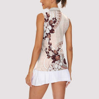 Bula Fiji Language Week Women Sleeveless Polo Shirt Fijian Tapa Pattern With Tagimoucia Flower LT05 - Polynesian Pride