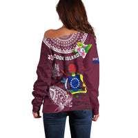 Cook Islands Mangaia Off Shoulder Sweater Coat Of Arms Plumeria Polynesian Turtle LT05 - Polynesian Pride