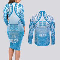 Fiji Day Couples Matching Long Sleeve Bodycon Dress and Long Sleeve Button Shirt 55th Anniversary Forever Fiji LT05 - Polynesian Pride