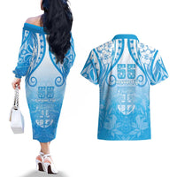 Fiji Day Couples Matching Off The Shoulder Long Sleeve Dress and Hawaiian Shirt 55th Anniversary Forever Fiji LT05 - Polynesian Pride