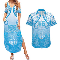 Fiji Day Couples Matching Summer Maxi Dress and Hawaiian Shirt 55th Anniversary Forever Fiji LT05 Blue - Polynesian Pride