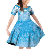 Fiji Day Family Matching Off Shoulder Short Dress and Hawaiian Shirt 55th Anniversary Forever Fiji LT05 Daughter's Dress Blue - Polynesian Pride