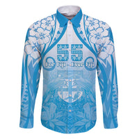 Fiji Day Family Matching Puletasi and Hawaiian Shirt 55th Anniversary Forever Fiji LT05 Dad's Shirt - Long Sleeve Blue - Polynesian Pride