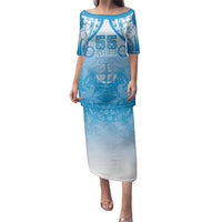 Fiji Day Family Matching Puletasi and Hawaiian Shirt 55th Anniversary Forever Fiji LT05 Mom's Dress Blue - Polynesian Pride