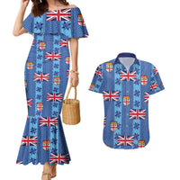 Fiji Masi Tapa Couples Matching Mermaid Dress and Hawaiian Shirt Coat Of Arms LT05 Blue - Polynesian Pride