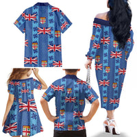 Fiji Masi Tapa Family Matching Off The Shoulder Long Sleeve Dress and Hawaiian Shirt Coat Of Arms LT05 - Polynesian Pride