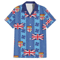 Fiji Masi Tapa Family Matching Off Shoulder Short Dress and Hawaiian Shirt Coat Of Arms LT05 Dad's Shirt - Short Sleeve Blue - Polynesian Pride