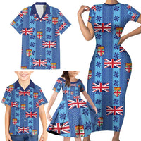 Fiji Masi Tapa Family Matching Short Sleeve Bodycon Dress and Hawaiian Shirt Coat Of Arms LT05 - Polynesian Pride