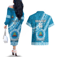 Custom Lavengamalie College Couples Matching Off The Shoulder Long Sleeve Dress and Hawaiian Shirt Tongan Kupesi Pattern LT05 - Polynesian Pride