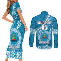 Custom Lavengamalie College Couples Matching Short Sleeve Bodycon Dress and Long Sleeve Button Shirts Tongan Kupesi Pattern LT05 - Polynesian Pride