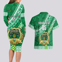 Custom Saineha High School Couples Matching Long Sleeve Bodycon Dress and Hawaiian Shirt Tongan Kupesi Pattern LT05 - Polynesian Pride