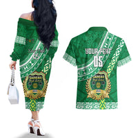 Custom Saineha High School Couples Matching Off The Shoulder Long Sleeve Dress and Hawaiian Shirt Tongan Kupesi Pattern LT05 - Polynesian Pride