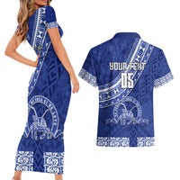 Custom Tupou College Couples Matching Short Sleeve Bodycon Dress and Hawaiian Shirt Tongan Kupesi Pattern LT05 - Polynesian Pride