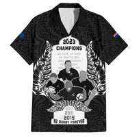 Custom New Zealand Rugby Family Matching Off Shoulder Maxi Dress and Hawaiian Shirt The Haka With Champions Cup LT05 Dad's Shirt - Short Sleeve Black - Polynesian Pride