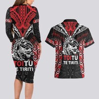 Aotearoa Mana Maori Couples Matching Long Sleeve Bodycon Dress and Hawaiian Shirt Toitu Te Tiriti LT05 - Polynesian Pride