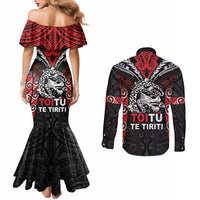 Aotearoa Mana Maori Couples Matching Mermaid Dress and Long Sleeve Button Shirt Toitu Te Tiriti LT05 - Polynesian Pride