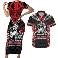 Aotearoa Mana Maori Couples Matching Short Sleeve Bodycon Dress and Hawaiian Shirt Toitu Te Tiriti LT05 Black - Polynesian Pride