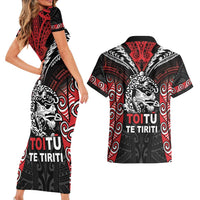 Aotearoa Mana Maori Couples Matching Short Sleeve Bodycon Dress and Hawaiian Shirt Toitu Te Tiriti LT05 - Polynesian Pride