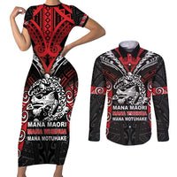 Aotearoa Mana Maori Couples Matching Short Sleeve Bodycon Dress and Long Sleeve Button Shirt Toitu Te Tiriti LT05 Black - Polynesian Pride