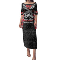 Aotearoa Mana Maori Family Matching Puletasi and Hawaiian Shirt Toitu Te Tiriti LT05 Mom's Dress Black - Polynesian Pride