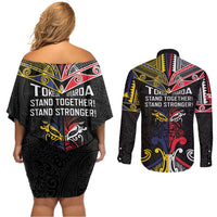 Tokelau And Aotearoa Couples Matching Off Shoulder Short Dress and Long Sleeve Button Shirt Together For Te Tiriti O Waitangi LT05 - Polynesian Pride