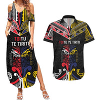 Tokelau And Aotearoa Couples Matching Summer Maxi Dress and Hawaiian Shirt Together For Te Tiriti O Waitangi LT05 Black - Polynesian Pride