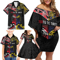 Tokelau And Aotearoa Family Matching Off Shoulder Short Dress and Hawaiian Shirt Together For Te Tiriti O Waitangi LT05 - Polynesian Pride