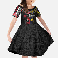 Tokelau And Aotearoa Family Matching Short Sleeve Bodycon Dress and Hawaiian Shirt Together For Te Tiriti O Waitangi LT05 Daughter's Dress Black - Polynesian Pride
