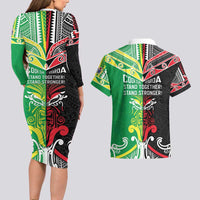 Cook Islands And Aotearoa Couples Matching Long Sleeve Bodycon Dress and Hawaiian Shirt Together For Te Tiriti O Waitangi LT05 - Polynesian Pride