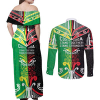 Cook Islands And Aotearoa Couples Matching Off Shoulder Maxi Dress and Long Sleeve Button Shirt Together For Te Tiriti O Waitangi LT05 - Polynesian Pride
