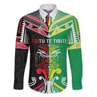 Cook Islands And Aotearoa Family Matching Tank Maxi Dress and Hawaiian Shirt Together For Te Tiriti O Waitangi LT05 Dad's Shirt - Long Sleeve Black - Polynesian Pride