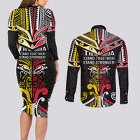 Niue And Aotearoa Couples Matching Long Sleeve Bodycon Dress and Long Sleeve Button Shirt Together For Te Tiriti O Waitangi LT05 - Polynesian Pride