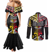 Niue And Aotearoa Couples Matching Mermaid Dress and Long Sleeve Button Shirt Together For Te Tiriti O Waitangi LT05 - Polynesian Pride