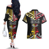 Niue And Aotearoa Couples Matching Off The Shoulder Long Sleeve Dress and Hawaiian Shirt Together For Te Tiriti O Waitangi LT05 - Polynesian Pride