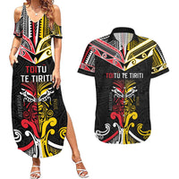 Niue And Aotearoa Couples Matching Summer Maxi Dress and Hawaiian Shirt Together For Te Tiriti O Waitangi LT05 Black - Polynesian Pride