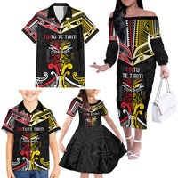 Niue And Aotearoa Family Matching Off The Shoulder Long Sleeve Dress and Hawaiian Shirt Together For Te Tiriti O Waitangi LT05 - Polynesian Pride