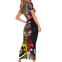 Niue And Aotearoa Family Matching Short Sleeve Bodycon Dress and Hawaiian Shirt Together For Te Tiriti O Waitangi LT05 - Polynesian Pride