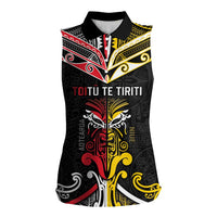 Niue And Aotearoa Women Sleeveless Polo Shirt Together For Te Tiriti O Waitangi LT05 Female Black - Polynesian Pride
