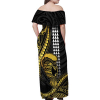 Hawaii Ikaika Warrior Helmet Family Matching Off Shoulder Maxi Dress and Hawaiian Shirt Gold Style LT05 - Polynesian Pride