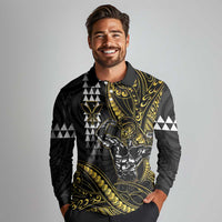 Hawaii Ikaika Warrior Helmet Long Sleeve Polo Shirt Gold Style
