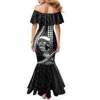 Hawaii Ikaika Warrior Helmet Family Matching Mermaid Dress and Hawaiian Shirt Black Tribal Tattoo LT05 - Polynesian Pride