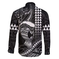 Hawaii Ikaika Warrior Helmet Family Matching Off The Shoulder Long Sleeve Dress and Hawaiian Shirt Black Tribal Tattoo LT05 - Polynesian Pride