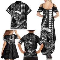 Hawaii Ikaika Warrior Helmet Family Matching Summer Maxi Dress and Hawaiian Shirt Black Tribal Tattoo