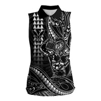 Hawaii Ikaika Warrior Helmet Women Sleeveless Polo Shirt Black Tribal Tattoo LT05 Female Black - Polynesian Pride