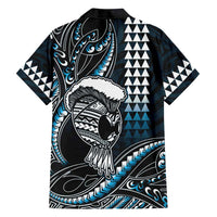 Hawaii Ikaika Warrior Helmet Family Matching Long Sleeve Bodycon Dress and Hawaiian Shirt Blue Tribal Tattoo