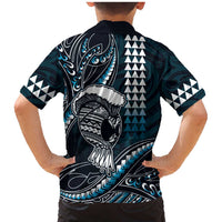 Hawaii Ikaika Warrior Helmet Family Matching Mermaid Dress and Hawaiian Shirt Blue Tribal Tattoo LT05 - Polynesian Pride