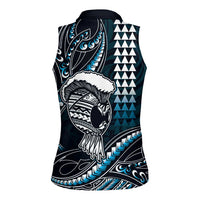 Hawaii Ikaika Warrior Helmet Women Sleeveless Polo Shirt Blue Tribal Tattoo LT05 - Polynesian Pride
