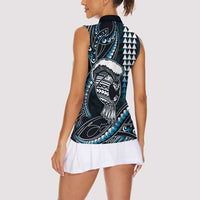 Hawaii Ikaika Warrior Helmet Women Sleeveless Polo Shirt Blue Tribal Tattoo LT05 - Polynesian Pride
